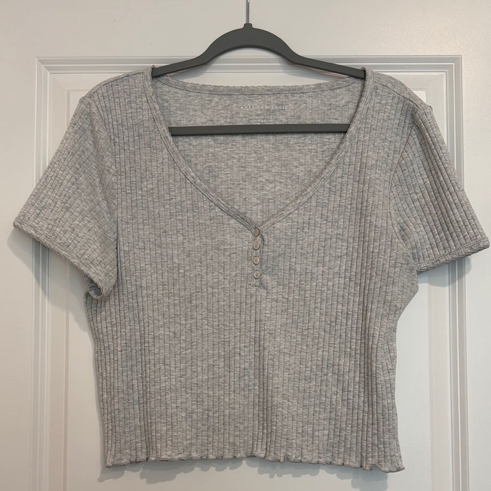 American Eagle Outfitters Gray Ribbed Crop Top